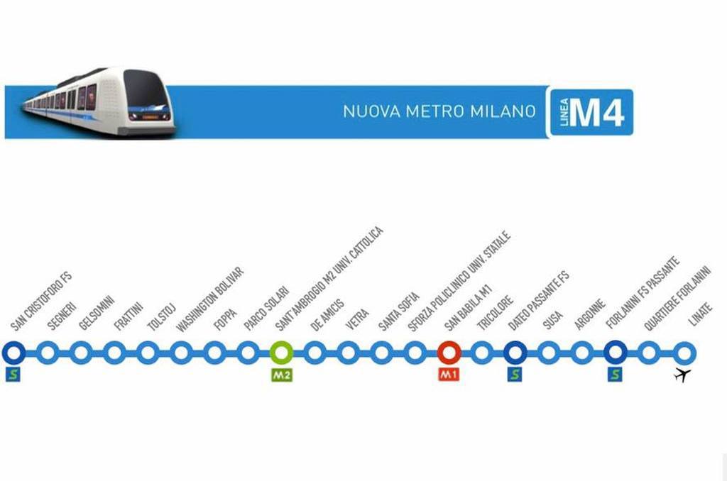 Linea M4 Milano: fermate, percorso e mappa